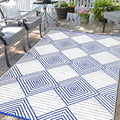 Waterproof Outdoor Rug 6x9ft, Foldable Reversible Plastic Straw Mat for Patio RV Deck Porch Backyard Balcony Camping Picnic Beach Indoor Outdoor Carpet, Blue&White-Ruum Studio Home