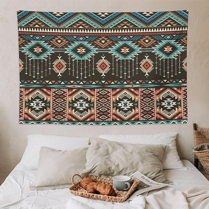 HZOHNAGO Aztec Tapestry Turquoise Blue and Brown and Native American Tribal Pattern Printed Wall Tapestry Wall Hanging for Bedroom Living Room Dorm 90" W x 60" H-Ruum Studio Home