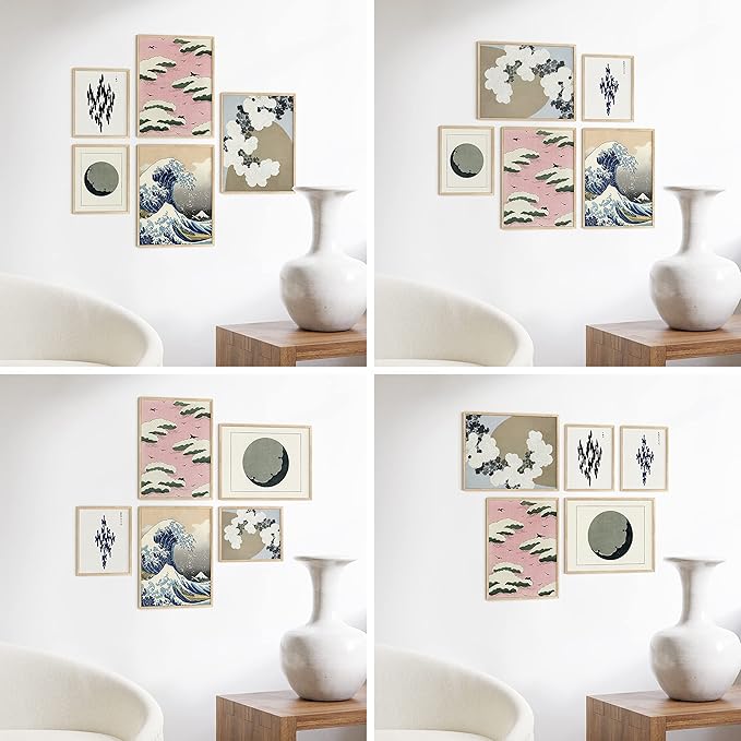 HAUS AND HUES Collage Frames For Wall - Set of 5 Photo Gallery Frames, Picture Frames Collage Wall Decor, Assorted Photo Frame Set, Stair Picture Frame Set Wood, (Two 8x10, Three 12x16 Beige)-Ruum Studio Home