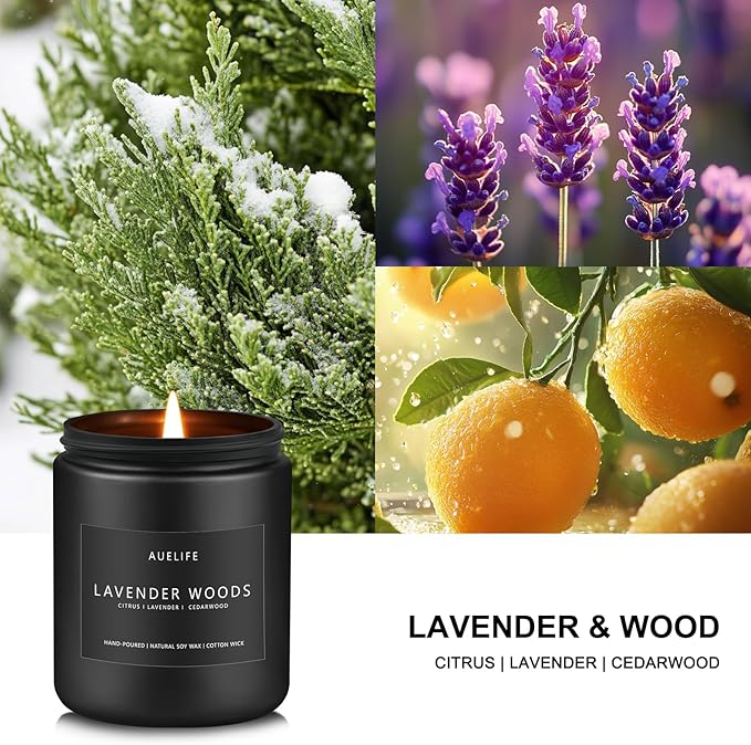 Scented Candles for Men | Lavender & Wood Candle - Candle for Men, Manly Candles for Home Scented, Man Gifts for Him/Friend, 7oz Black Jar-Ruum Studio Home