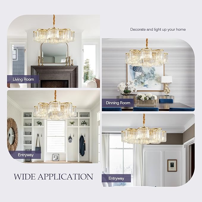 30.3“ Gold Semi Flush Mount Ceiling Light Fixtures, 8-Light Gold Modern Crystal Chandelier Height Adjustable Pendant Lighting for Bedroom Entryway Hallway Kitchen Island Living Room Foyer-Ruum Studio Home
