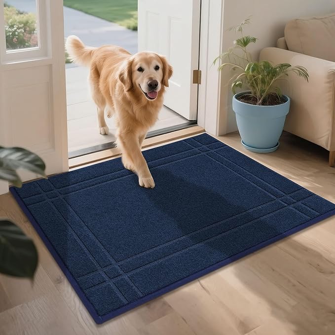 JSEI Entryway Rugs Doormat 32"x48", Non-Slip Dirt Trapper Door Mats Indoor, Washable Absorbent and Stain Resist Welcome Floor Mat for Front Door, Dog Door Mat, Muddy Wet Shoes & Paws, Navy Blue-Ruum Studio Home