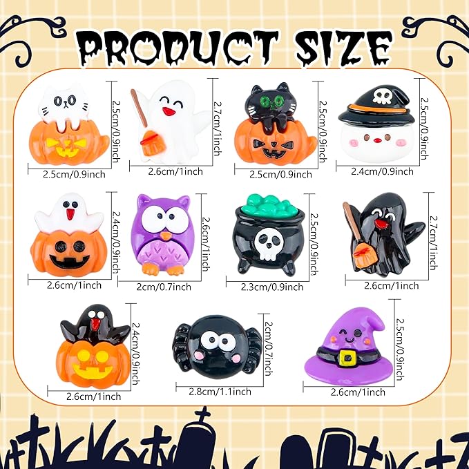 65 Pcs Mini Halloween Figurines Bulk Miniatures Resin Pumpkin Ghost Candy Hat Halloween Garden DIY Accessories for Halloween Decoration Goodie Bags Stuffers, 10 Styles-Ruum Studio Home