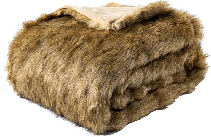 BATTILO HOME Golden Faux Fur Throw Blanket for Couch Sofa, Long Pile Fur Blankets and Throws, Elegant, Fluffy Thick Warm Heavyweight Fur Blanket Reversible to Plush Velvet, 50"x60"-Ruum Studio Home