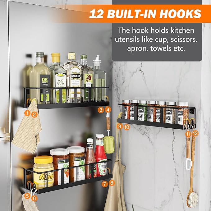 Spice Rack Wall Mounted 2 Pack, Space-Saving Spice Organizer for Spice Jars and Seasonings,Screw or Adhesive Hanging Spice Rack Organizer for Your Kitchen Cabinet,or Pantry Door-Ruum Studio Home