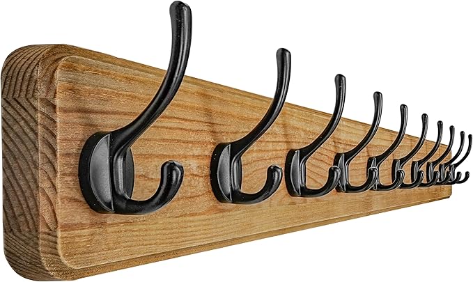Dseap Coat Rack Wall: 38-1/4" Long, Patented, Heavy-Duty, 10-Double-Hooks Wooden Wall Mounted Coat Rack Coat Hanger Hook Rail for Winter Coats Hat Jacket Clothing, Weathered Brown-Ruum Studio Home