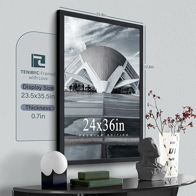 24x36 Poster Frame 3 Pack - Black Woodgrain, Solid Wood Picture Frame, Wall Gallery Frame - Wall Hanging-Ruum Studio Home