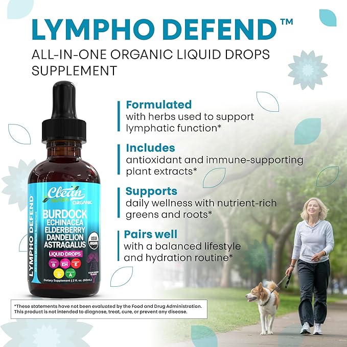 Organic Lymphatic Drainage Supplement | Lymphatic Support Drops | Burdock Root Echinacea Elderberry Dandelion Astragalus Milk Thistle Sea Moss Red Clover Cleanse Marigold Drop by Clean Nutra-Ruum Studio Home