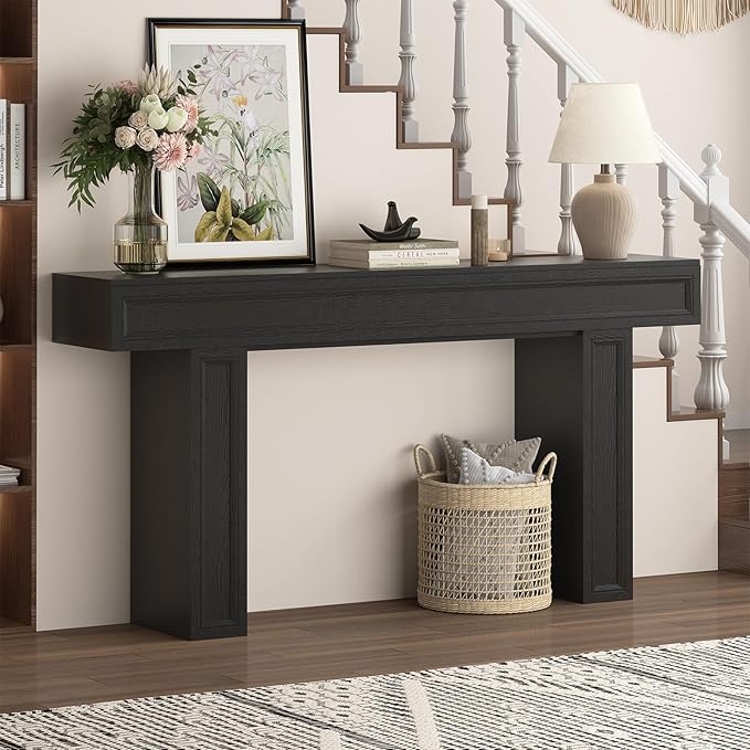 Rresyet 63 Inch Long Console Table, Sofa Table Behind Sofa, Wooden Entryway Table, Farmhouse Entryway Table for Entry, Hallway, Living Room (Black)-Ruum Studio Home