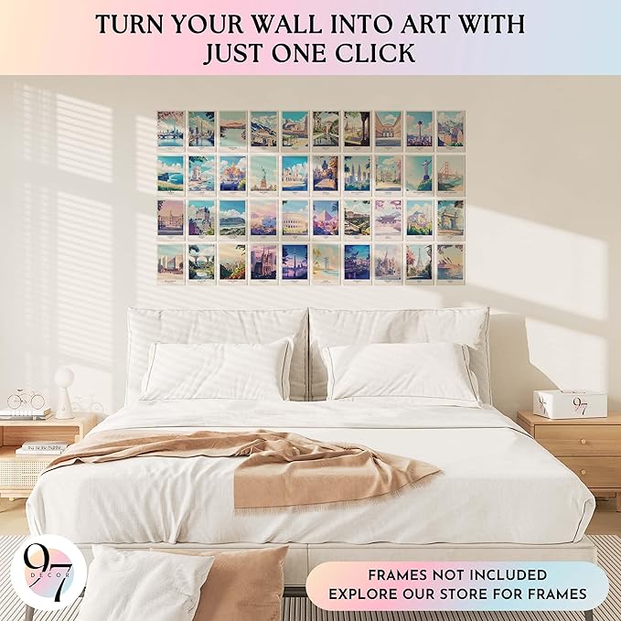 97 Decor Vintage Travel Posters Wall Art - Retro Travel Decor For Home, Travel Art Prints For Wall Decor, Around World Travel Collage Destination Pictures Famous City Artwork For Classroom (4x6)-Ruum Studio Home