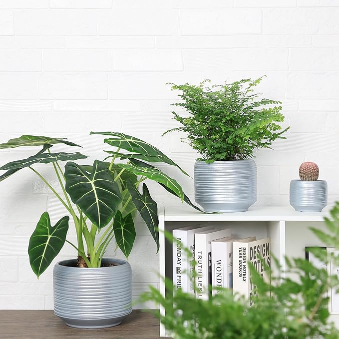 8 Inch + 6 Inch Ceramic Plant Pots Indoor with Drainage – Flower Pot Set, Decorative Indoor Planters for House Plants and Garden Use-Ruum Studio Home