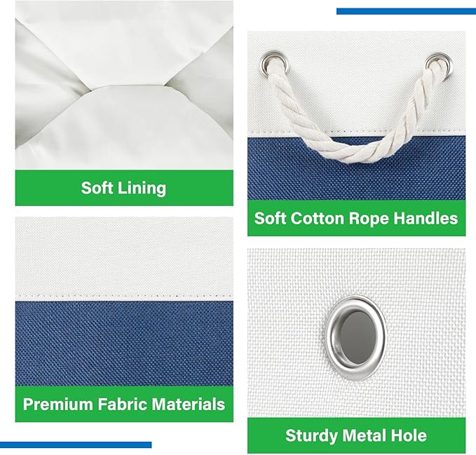 Bidtakay Extra Large Storage Baskets for Shelves 3 Pack Fabric Storage Bins for Organizing Linen Collapsible Organizer for Closet-White&Blue-Ruum Studio Home