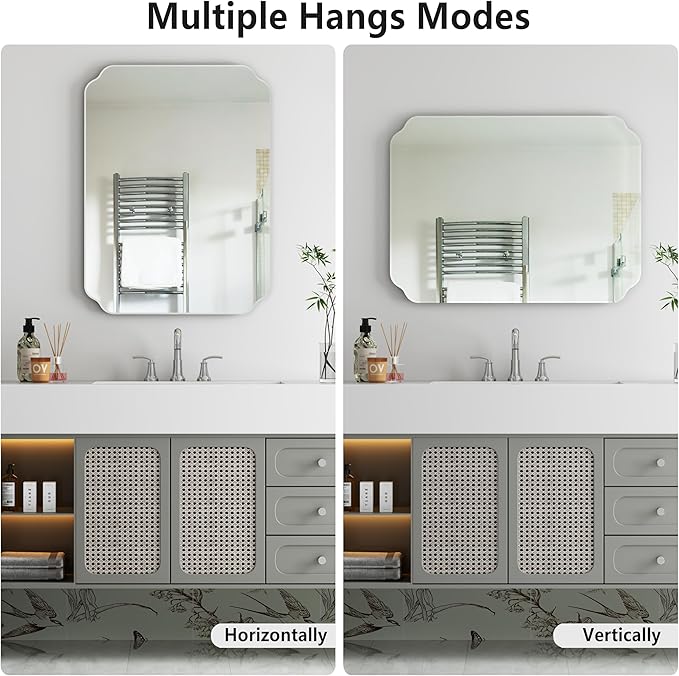 Bathroom Mirrors for Over Sink, Frameless Mirrors for Wall, 24x18 Inch Beveled Bathroom Mirror, Bathroom Vanity Mirror for Bedroom Living Room Entryway Home Decor-Ruum Studio Home