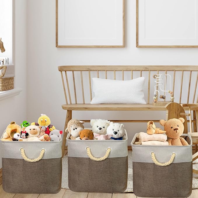 SIMPLE HOUSEWARE Fabric Storage Cubes, 13" x 13" Storage Bin, 3 Pack, Brown-Ruum Studio Home