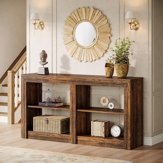 Tribesigns 59-Inch Farmhouse Entryway Table, 3-Tier Console Tables for Living Room, Wood Console Behind Couch for Living Room, Hallway, Foyer, Rustic Brown-Ruum Studio Home