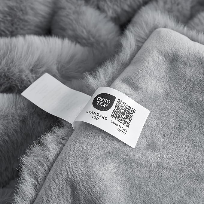 Cozy Bliss Faux Fur Throw Blanket for Couch, Fuzzy Soft Plush Thick Bubble Blanket for Sofa Bedroom Living Room, 90 * 90 Inches Light Grey-Ruum Studio Home