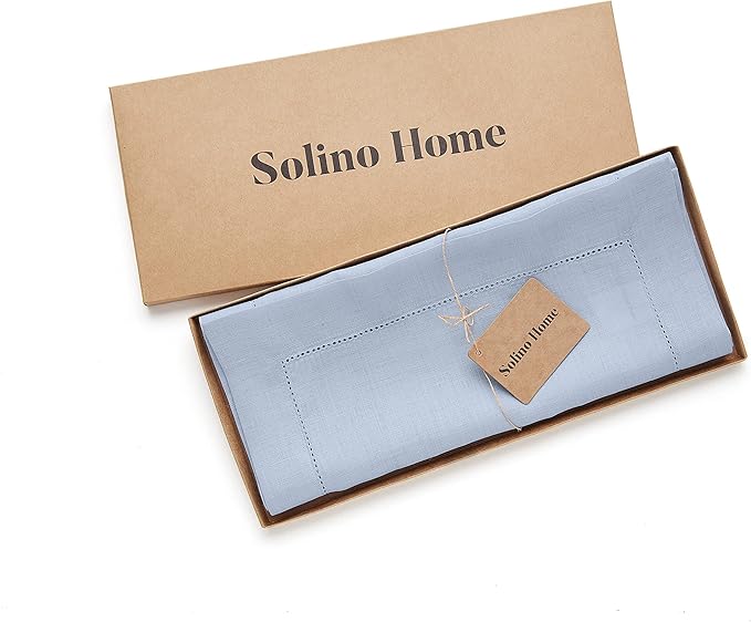 Solino Home Sky Blue Table Runner 90 Inches Long - 100% Pure Linen Hemstitch 14 x 90 Inch Table Runner for Dining - Classic Hemstitch-Ruum Studio Home