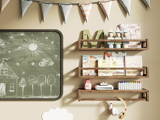 Upgraded Thick Floating Shelves - 24 Inch Multi-Use Wall-Mounted Bookshelves for Kids and Nursery, Ideal for Books, Toy, Spice Rack, Decor - Walnut Brown-Ruum Studio Home