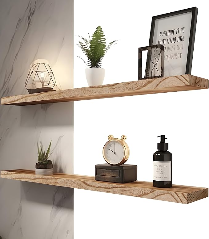 Wood Floating Shelves for Wall, Rustic Wall Shelves for Bedroom, Wall Mounted Floating Shelf, Set of 4 Light Walnut 36 Inch-Ruum Studio Home