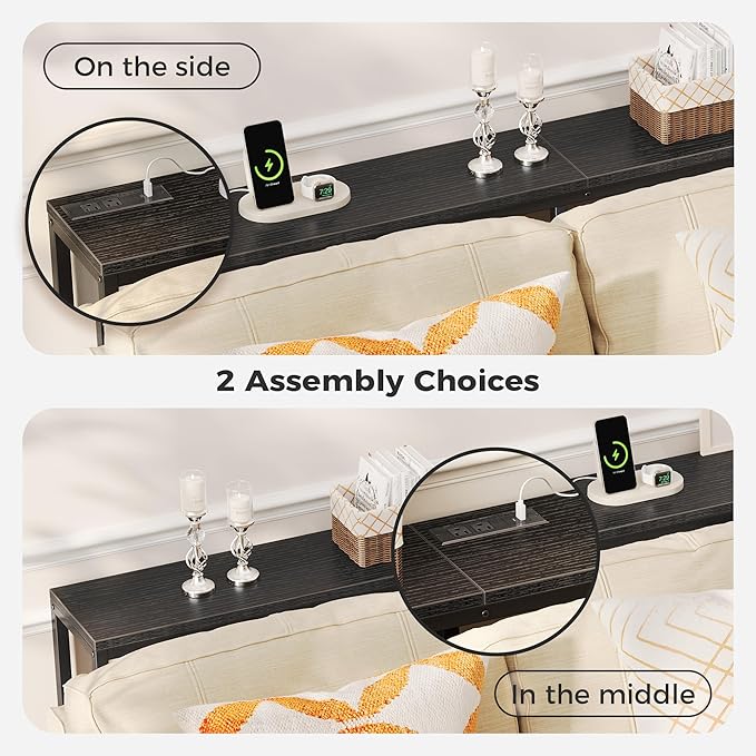 SUPERJARE Console Table with Outlet, 63 Inch Sofa Table with Charging Station, Narrow Entryway Table, Skinny Hallway Table, Behind Couch Table, for Living Room, Plants, Black-Ruum Studio Home