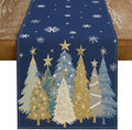 GEEORY Christmas Table Runner 13x36 Inch, Xmas Trees Snowflakes Holiday Decorative Farmhouse Table Decoration for Kitchen Dinning, Indoor Outdoor Dinner Party Decor (Blue) GT151-36-Ruum Studio Home