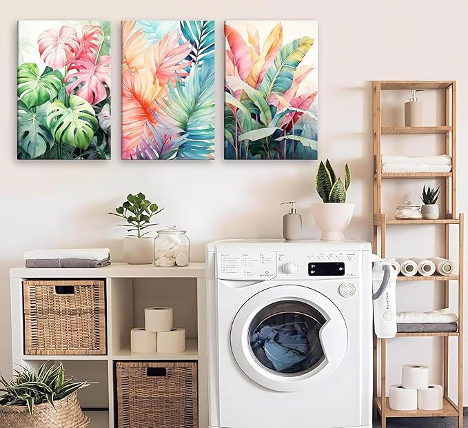 3pcs Framed Tropical Botanical Canvas Wall Art Monstera Leaves Posters Botanical Prints Bohemian style Wall Decor Pictures Palm Leaves Paintings for Bathroom living room Decoration-Ruum Studio Home