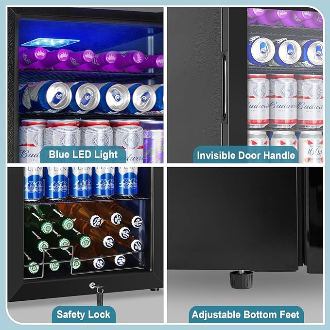 128 Cans Beverage Refrigerator Cooler, 3.2 Cu.Ft Mini Drink Fridge Glass Door for Drink Beer Soda Wine, Small Beer Fridge with 4 Removable Shelves for Kitchen Bedroom, Office Bar Gaming Room, Black-Ruum Studio Home