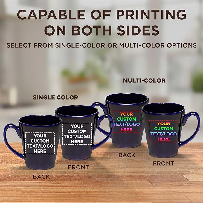 DISCOUNT PROMOS Custom Glossy Ceramic Latte Coffee Mug 12 oz. Set of 10, Personalized Bulk Pack - Perfect for Tea, Espresso, Cappuccino, Hot Cocoa - Blue-Ruum Studio Home