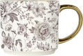 Sweet Water Decor Brown Delft Mug with Gold Handle, 14oz Fine Bone China Coffee Cup for Tea, Latte, or Hot Cider, Vintage Floral Fall Drinkware, Hostess & Housewarming Gift for Women & Teachers-Ruum Studio Home