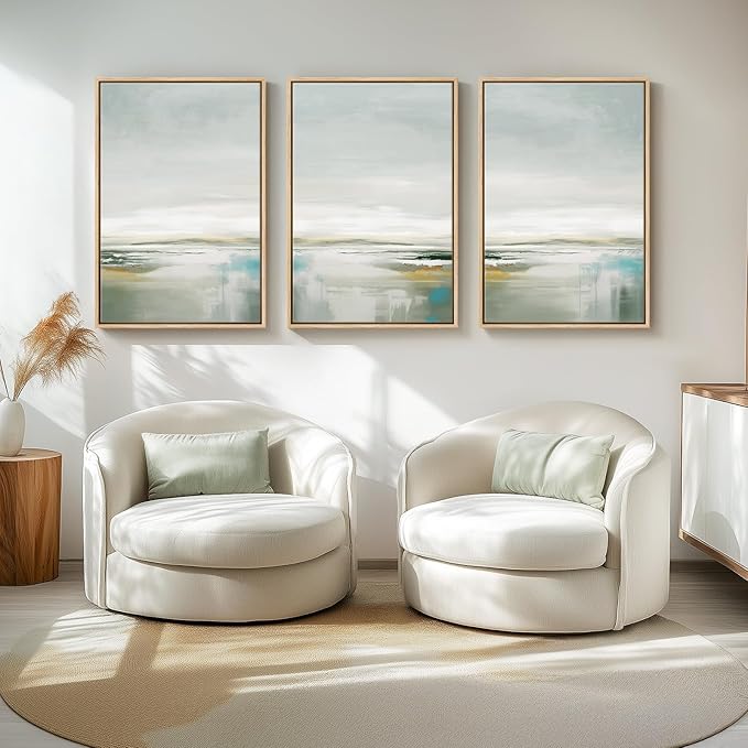 Large Framed Green Abstract Landscape Wall Art for Living Room, 3 Piece Canvas Prints Paintings Artwork for Walls, Modern Minimalist Pictures for Dining Room, Hallway, Office Wall Decor 24x36 In-Ruum Studio Home