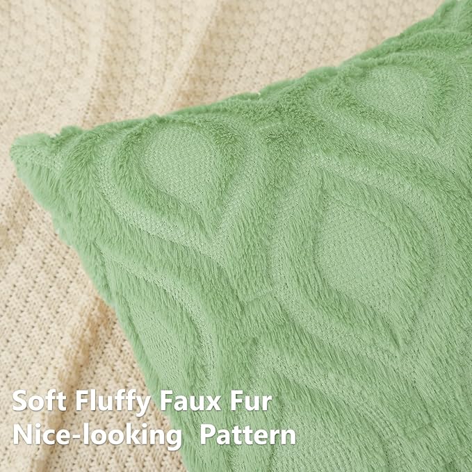 decorUhome Throw Pillow Covers 18x18 Inch Set of 2, Soft Plush Decorative Faux Fur Sage Green Solid Couch Pillow Covers, Accent Farmhouse Neutral Square Euro Pillow Cases for Sofa Bed Living Room-Ruum Studio Home