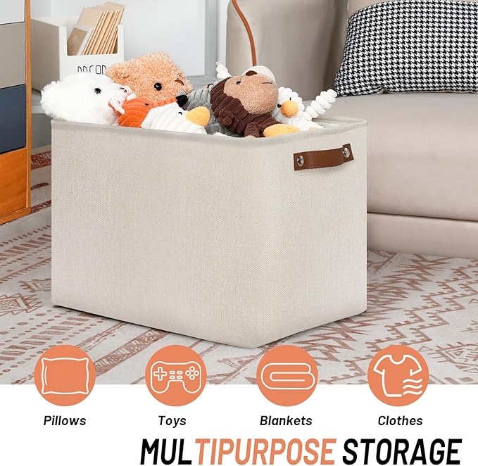 DULLEMELO Large Storage Baskets, Fabric Storage Bins for Organizing Clothes, Large Storage Bins with Handles for Shelves Closet Organizers, Fabric Storage Baskets for Toy Organizers(Beige)-Ruum Studio Home
