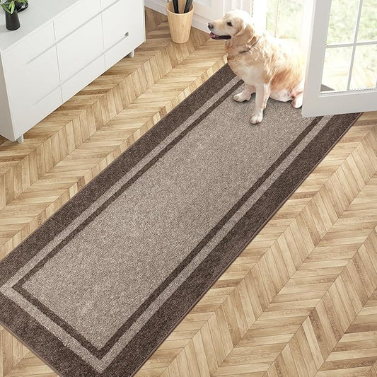 PURRUGS Dirt Trapping Door Mat 24" x 70", Non-Slip/Skid Machine Washable Entryway Rug, Shoes Scraper, Area Rug, Super Absorbent Welcome Mat for Muddy Wet Shoes and Paws, Beige & Grayish Brown-Ruum Studio Home