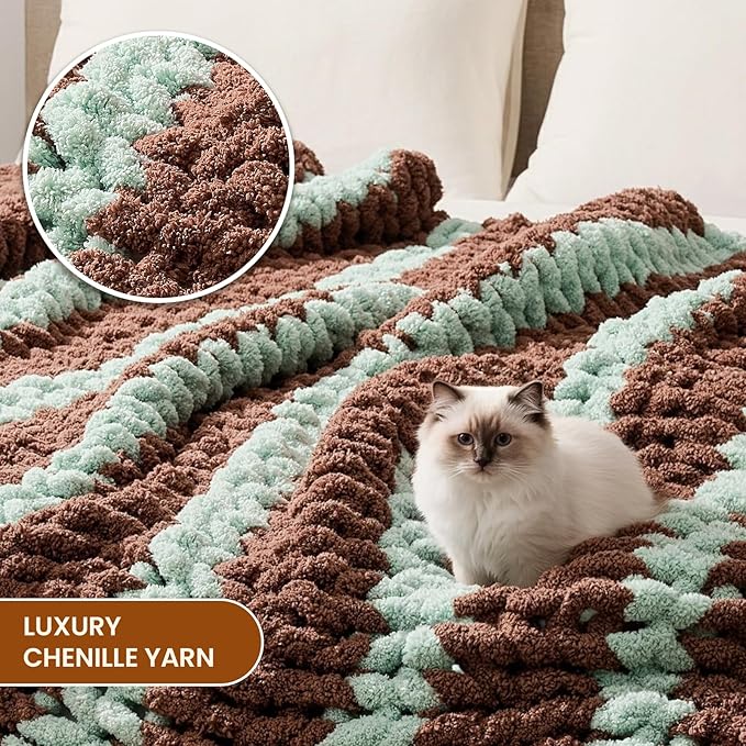 L'AGRATY Chunky Knit Blanket Throw: 60''x80'' Chenille Chunky Knitted Throw Blankets for Twin Bed Couch - Handmade Thick Cable Knit Blanket - Large Crochet Rope Blankets for Home Decor-Ruum Studio Home