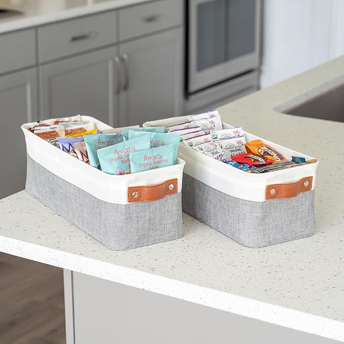 OrganiHaus Narrow Storage Bins 15x06in, Small Closet Bins for Shelves, Bathroom Storage Baskets for Shelves, Narrow Baskets, Fabric Organizer with Handles, Toilet Paper Organizer - 2 Pack, Gray-Ruum Studio Home