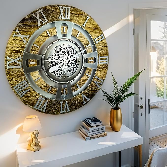 The Gears Clock Real Moving Gear Wall Clock England Line (Gold Antique, 24 inches (60 cm))-Ruum Studio Home