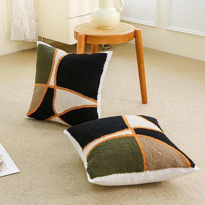HOdo Home 2PCS Pillow Covers-Throw Pillow Cover,Tufted Boho Jacquard Pillow Covers,Farmhouse Decorative Pillow Cover,Pillow Cases for Couch,Sofa,Bed,Chair,Living Room,Home Decor（18x18inch ）-Ruum Studio Home