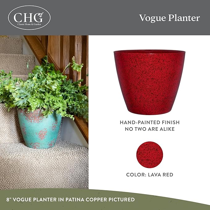Classic Home and Garden Vogue Planter Pots w/Pottery Quality Finish - Modern Indoor & Outdoor Flower Pots - UV-Resistant Porch Planters - Decorative Pot for Flowers & Herbs (8” Lava Red)-Ruum Studio Home