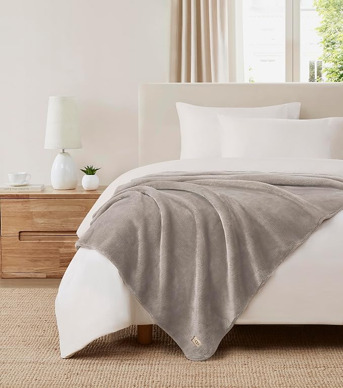 UGG Whitecap Plush Throw Blanket Fleece Lightweight Soft Throw for Couch or Bed Luxury Home Decor for Living Room Washable Hypoallergenic Blankets for Dorm Decor, 50-inch x 70-inch, Light Grey Seal-Ruum Studio Home