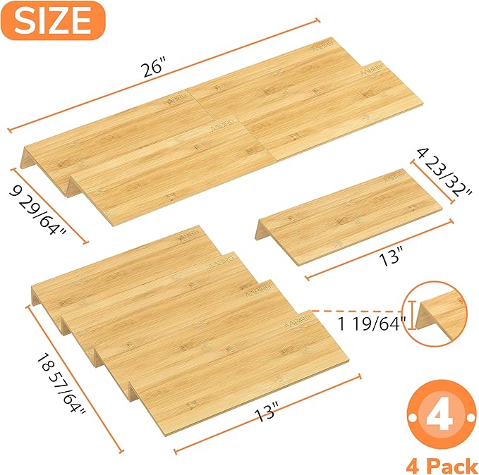 AMBIRD Bamboo Spice Drawer Organizer with Non-slip Mat, 4 Tier Jar Spice Rack Tray 13'',Seasoning Organizer for Kitchen,Cabinet,Drawers,Countertop-Ruum Studio Home