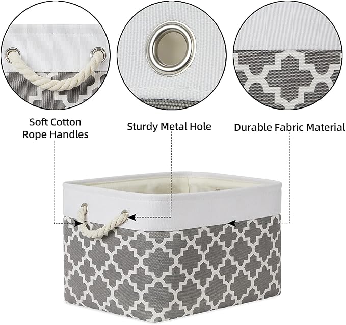 Bidtakay Basket Storage Bins Baskets for Organizing Set of 3 Collapsible Cloth Storage Linen Closet Organizer 15 X 11 X 9.5 Inches Large Foldable Baskets for Shelves (White&Quatrefoil Grey)-Ruum Studio Home