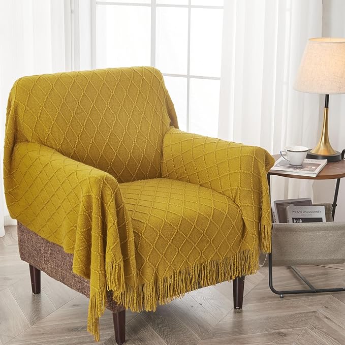 inhand Knitted Throw Blanket for Couch and Bed, Soft Living Room Home Decor Knitted Blanket with Tassel, Outdoor Lightweight Breathable Summer Blanket, Farmhouse Warm Woven Decorative, 50"x60"-Ruum Studio Home