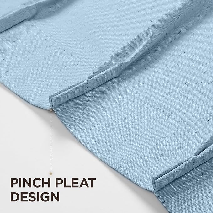 Joydeco Pinch Pleated Linen Curtains Darkening Drapes for Bedroom, 100% Blackout Drapes 96 inches Long 2 Panels Heat Blocking Curtains(Chambray Blue,40'' Wx96'' L)-Ruum Studio Home