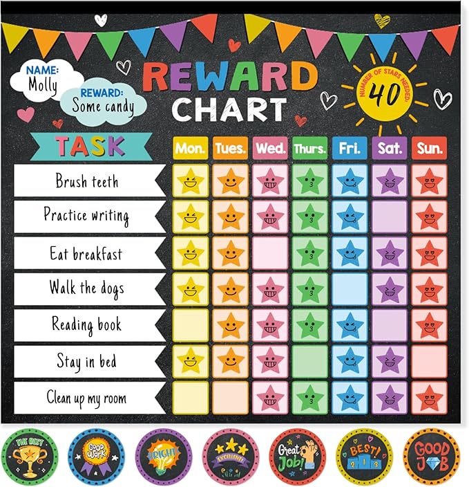 Reward Chart for Kids,Magnetic Behavior Chore Chart for Kids at Home,26 Black Chore Charts,1960 Star Stickers,56 Reward Stickers,Incentive Chore Chart to Develop Responsibility and Good Habits-Ruum Studio Home