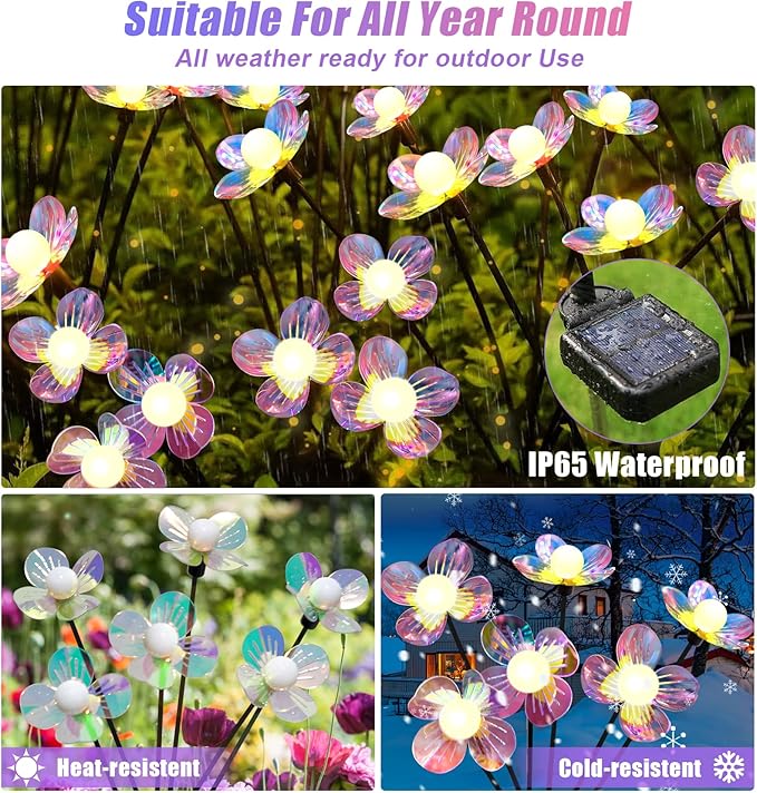 Solar Garden Lights Outdoor, New Upgraded 4-Pack Firefly Solar Lights with Iridescent Petals & Warm White Glow - Waterproof Wind-Swaying Decor for Yard, Patio-Ruum Studio Home