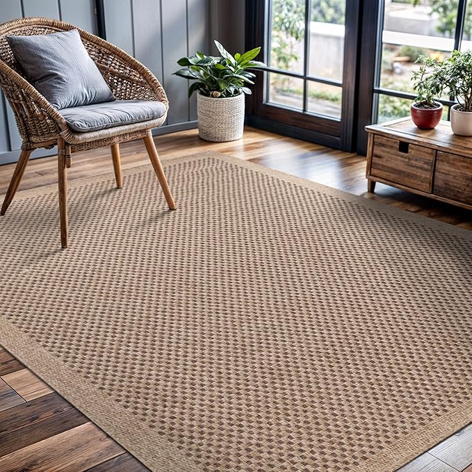 CAMILSON Easy Jute Rug 6x9, Indoor Outdoor Natural Color Fiber Area Rugs for Living Room Patio and Kitchen Rug, Sisal Boho Woven Design, Easy-Cleaning, Washable Outside Carpet Alfombras para(6 x 9)-Ruum Studio Home