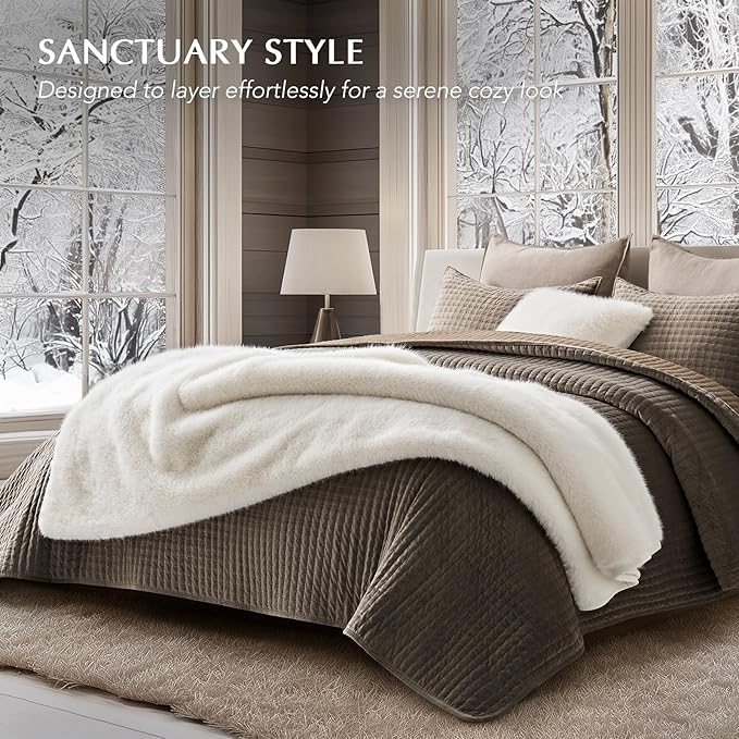 Luxury Faux Fur Throw Blanket, Soft Fluffy Faux Mink Blankets for Bed, Couch, Sofa, Thick Cozy Plush Warm Fur Throws with Reversible Velvet, Ivory Mink, 60"x80"-Ruum Studio Home