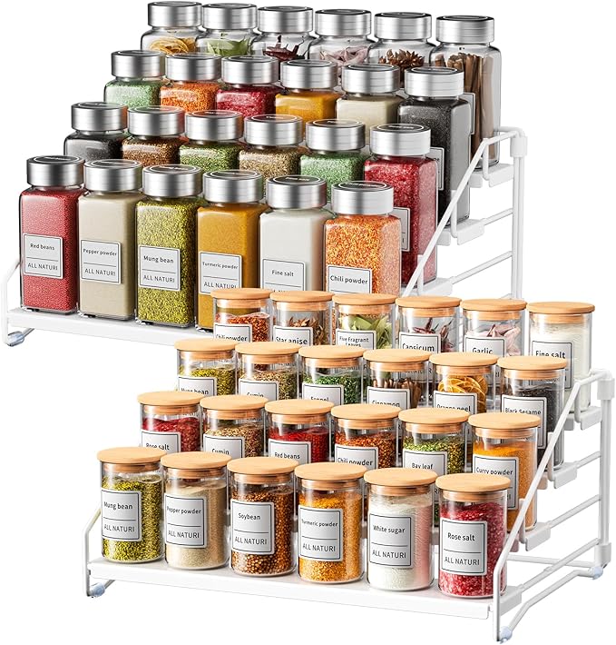 RCHYFEED Spice Rack Organizer for Cabinet,4 Tier Spice Organization for Cabinet Easy Visibility,Tierd Spice Rack Seasoning Organizer for Kitchen Countertop Pantry,Metal(White, 2Pack)-Ruum Studio Home