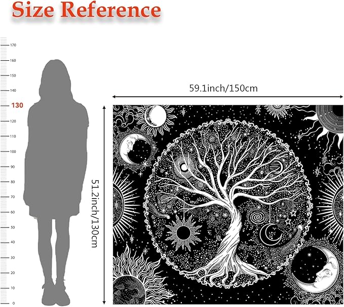 AACKart Tree of Life Tapestry for Bedroom Aesthetic Room Decor-Black and White Spiritual Tree Tapestry Wall Hanging with Sun Moon Star 59.1 x 51.2 inches-Ruum Studio Home