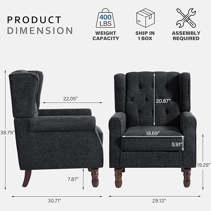 Lumibee High Back Accent Chair,Upholstered Wingback Armchair with Solid Wood Legs for Small Spaces,Comfy Single Sofa Chair for Living Room,Bedroom,Office-Black Blue-Ruum Studio Home